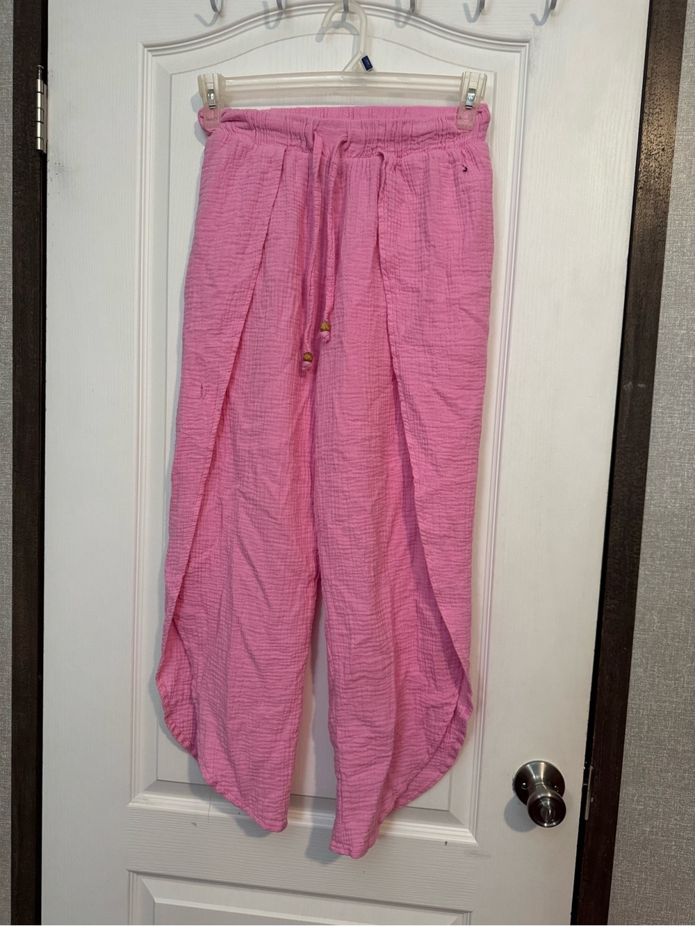 Pink Crinkle Gauze Tulip Hem Wide Leg Pants